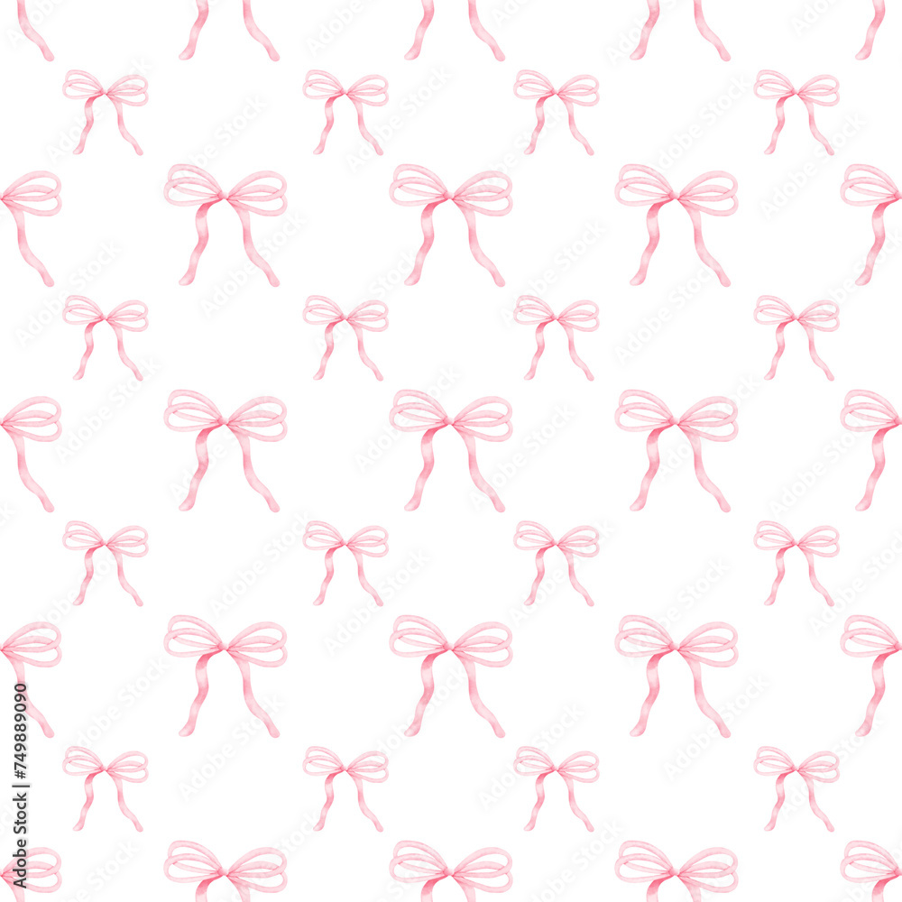 Pink coquette ribbon seamless pattern, Girly bow aesthetic digital paper design.