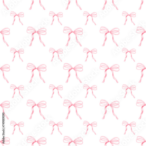 Pink coquette ribbon seamless pattern, Girly bow aesthetic digital paper design.