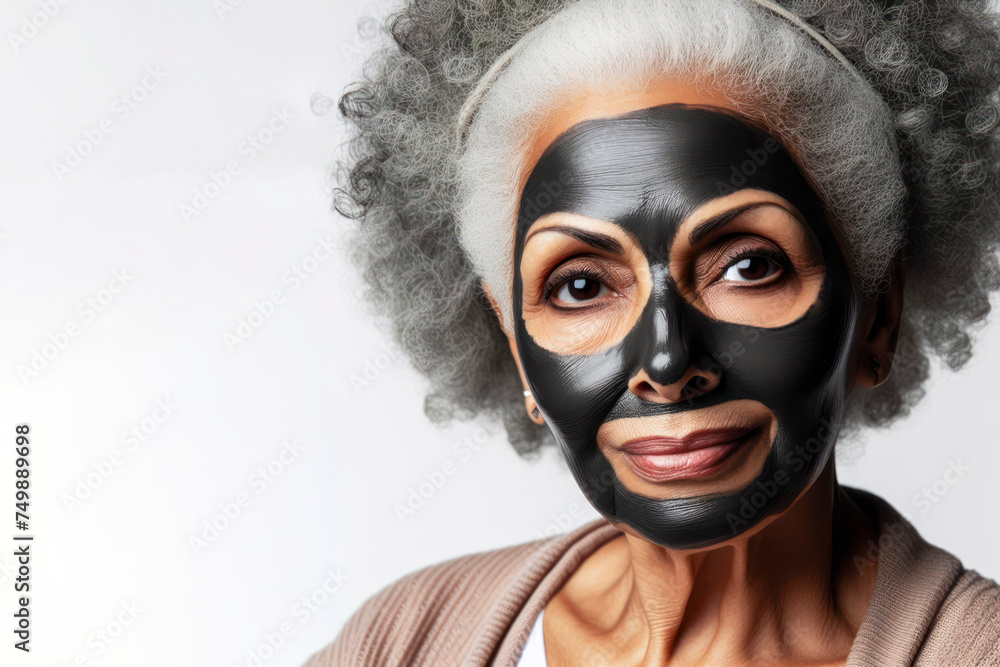 african american grandmother with anti age mask on face isolated on solid white background. ai generative african american grandmother with anti age mask on face isolated on solid white background. ai generative