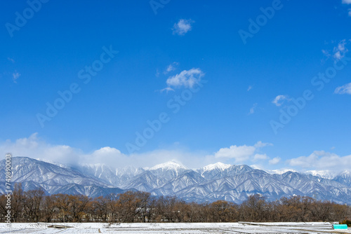 冬の信州の絶景 雪の常念岳と北アルプス