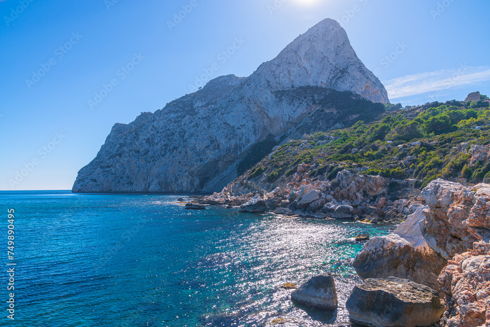 Scenic view of the Peñón de Ifach Nature Park on the Mediterranean Coast, Calpe, Spain