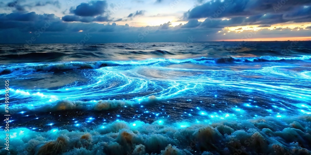 Bioluminescence Waves on coast

