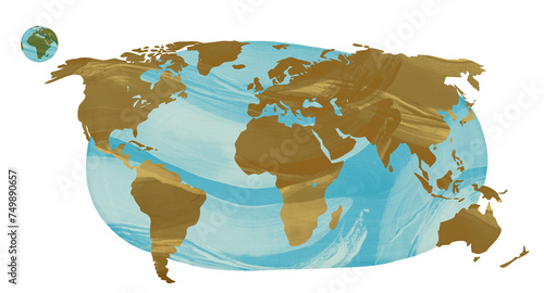 Ilustración del mapa mundi con texturas de acuarela. Plantilla de mapa del mundo con continentes, América del Norte y del Sur, Europa y Asia, África y Australia photo
