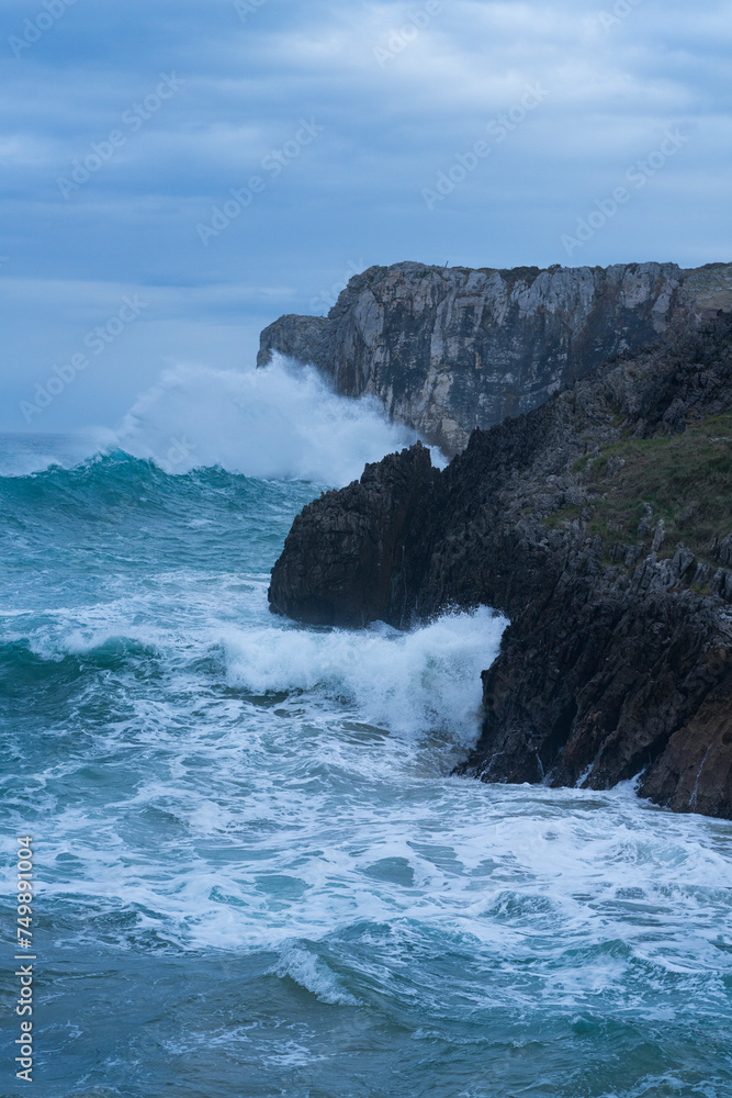 Fototapeta premium Maritime storm on the coast of Cué, around Antilles beach. Cantabrian Sea. Council of LLanes. Asturias. Spain. Europe