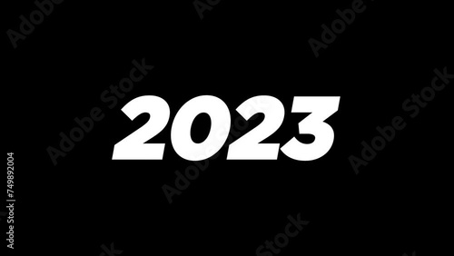 2023 fast moving Red and white color text animation with light Explosions. Lights reflected on the year for celebration and the new year. 4K