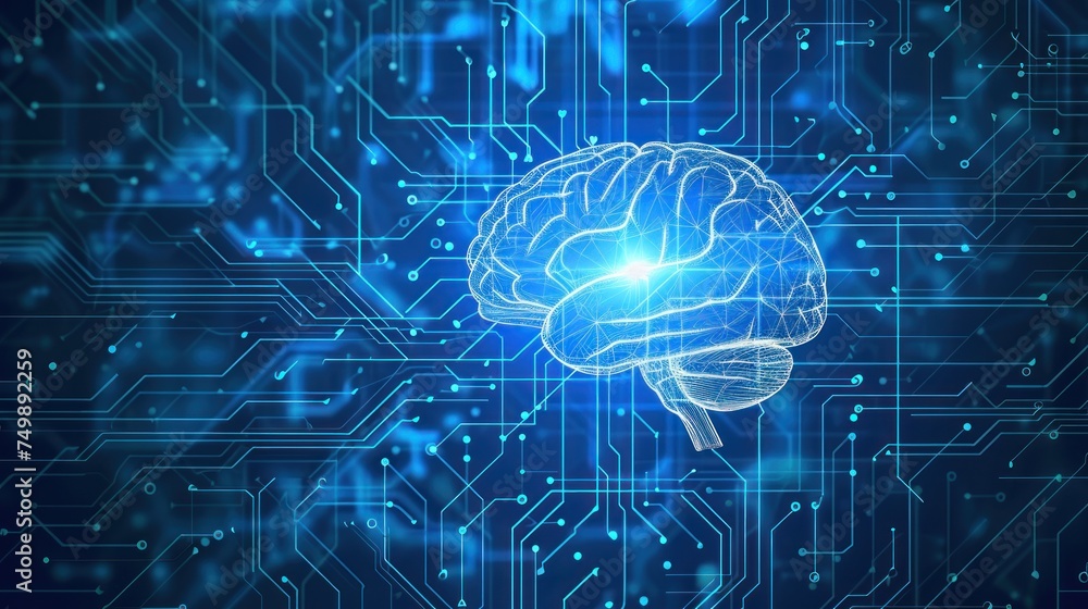 human brain on circuit board ,artificial intelligence and cyber space concept