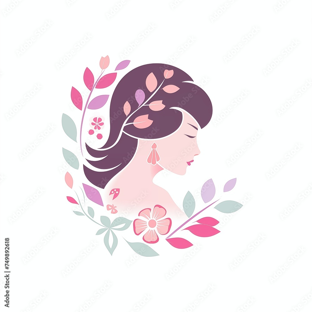 Female florist logo pastel color on white background