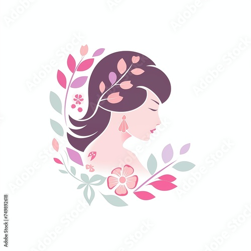 Female florist logo pastel color on white background