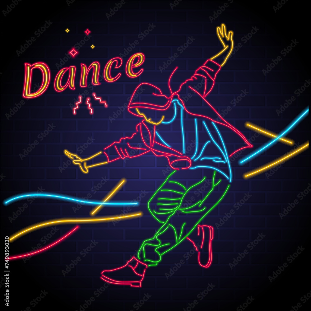 Dancer man with neon light bright style Dance illustration and bright color Dancer man with neon light bright style Dance illustration and bright color