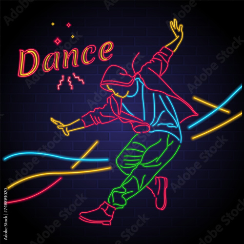 Dancer man with neon light bright style Dance illustration and bright color