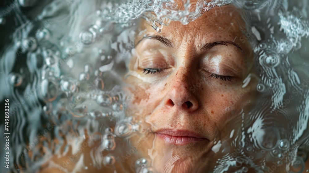 Image of a middle-aged woman in menopause with hot flashes and hormonal thermoregulation failures. Image of a middle-aged woman in menopause with hot flashes and hormonal thermoregulation failures.