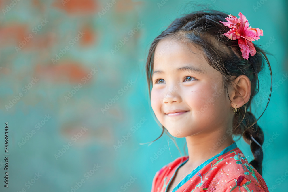 a little girl with a flower in her hair a little girl with a flower in her hair