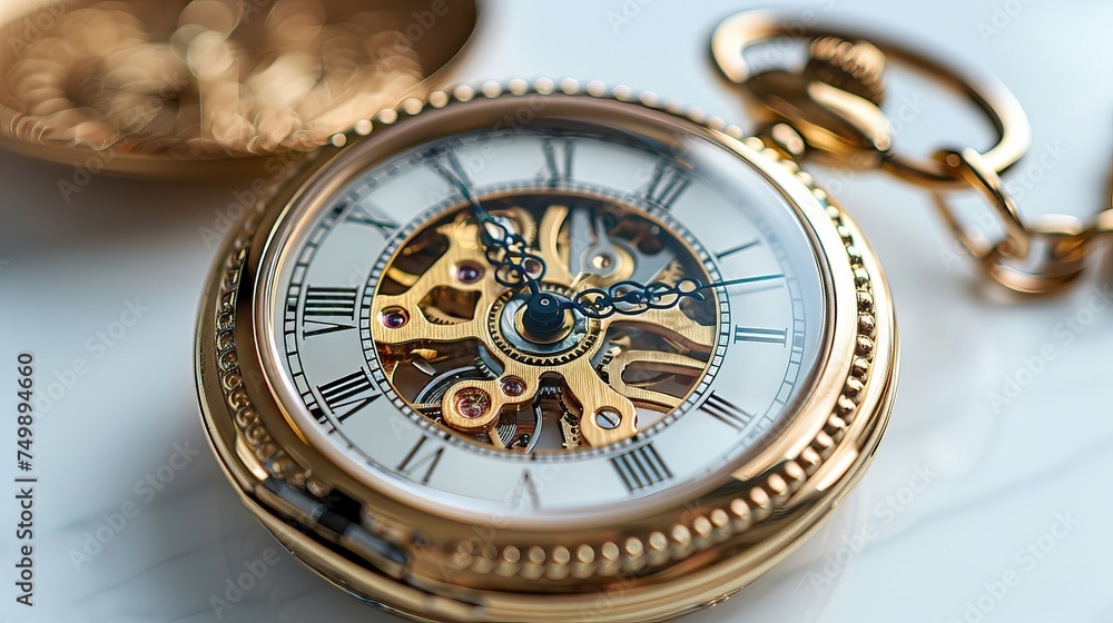 Pocket watch, showcasing the detailed mechanics and elegant design of traditional horology.