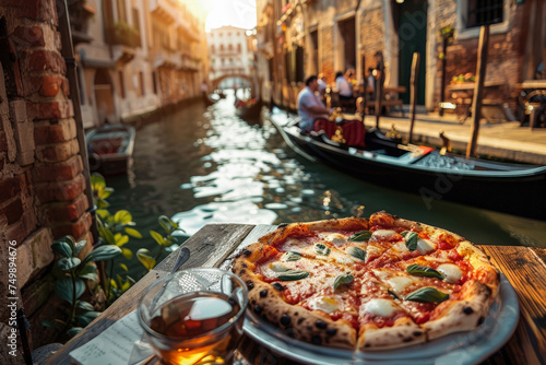 Neapolitan pizza and a glass of wine on a terrace in Venice © Ana