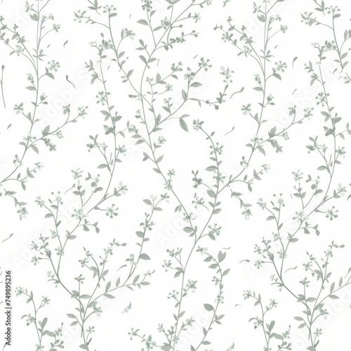 An ethereal seamless pattern with wildflowers and foliage in soft greens  ideal for crafting an atmosphere of wild natural beauty.