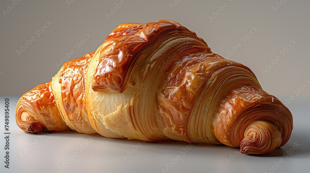 Golden-brown croissant with a glossy finish and intricate layers visible, highlighting the art of French pastry craftsmanship Golden-brown croissant with a glossy finish and intricate layers visible, highlighting the art of French pastry craftsmanship