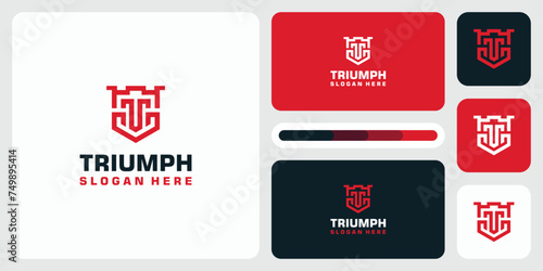 Vector logo design for the initials T in the shape of a fortress shield in a modern, simple, clean and abstract style.