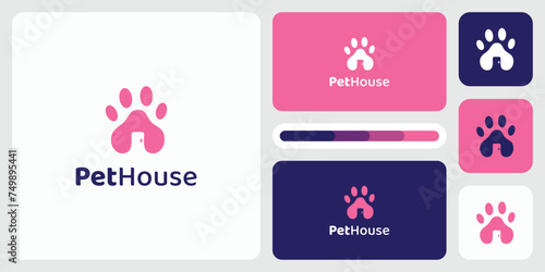 Vector logo design illustration of a paw and door shape in a modern, simple, clean and abstract style.