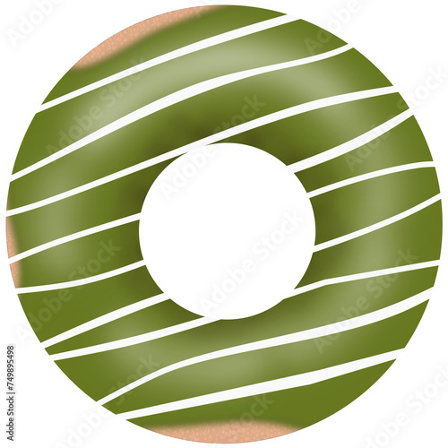 green tea donut with milk cream isolated on white