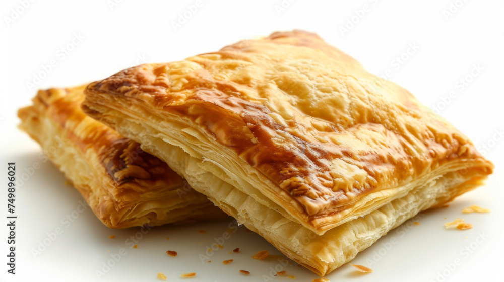 Two bourekas pastries on a white background. Studio food photography for culinary and recipe design Two bourekas pastries on a white background. Studio food photography for culinary and recipe design