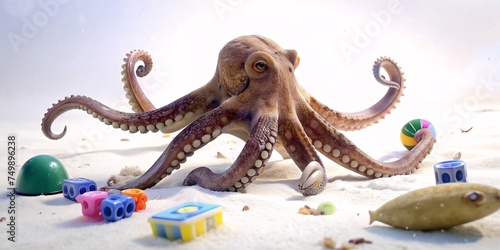 An octupus in the open sea, giant pacific octopus. Latin name - Octopus dofleini Octopus on separate white background