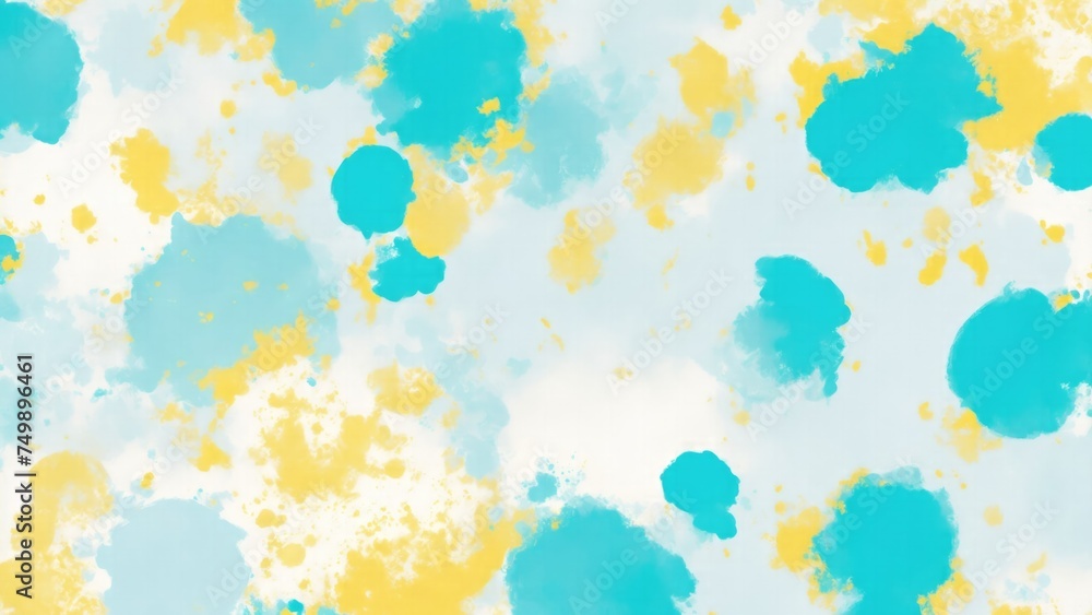 Blue Teal Gold and White Hazy paint splatter pastel background