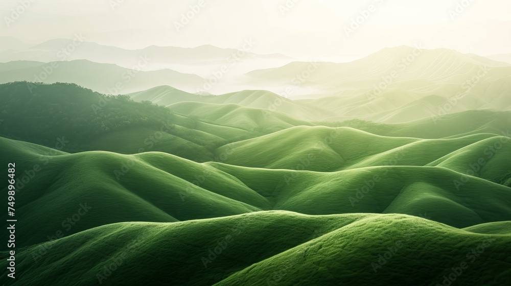 A captivating portrayal of green hills in the fresh morning sun, AI Generative A captivating portrayal of green hills in the fresh morning sun, AI Generative