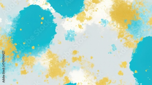 Blue Teal Gold and White Hazy paint splatter pastel background © Reazy Studio