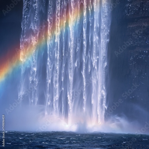 Macro shot of a rainbow appearing in a waterfalls mist, bright day © kitinut