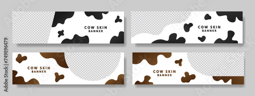 Cow skin set banner template. Gradient black and gradient brown color cow spots.