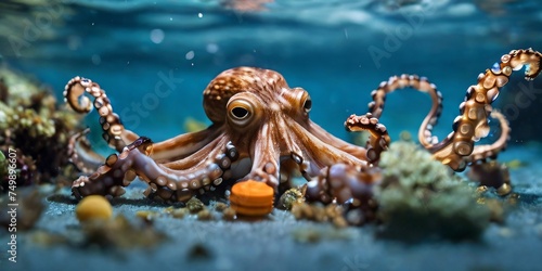 An octupus in the open sea, giant pacific octopus. Latin name - (Octopus dofleini) © Mr. Washington