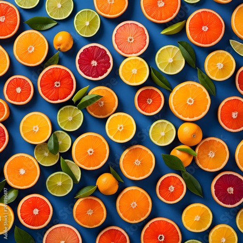 Vibrant citrus fruits arranged in artistic compositions with contrasting colors.