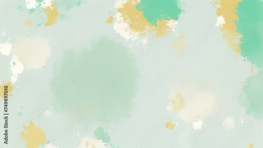 Green Teal Gold and White Hazy paint splatter pastel background