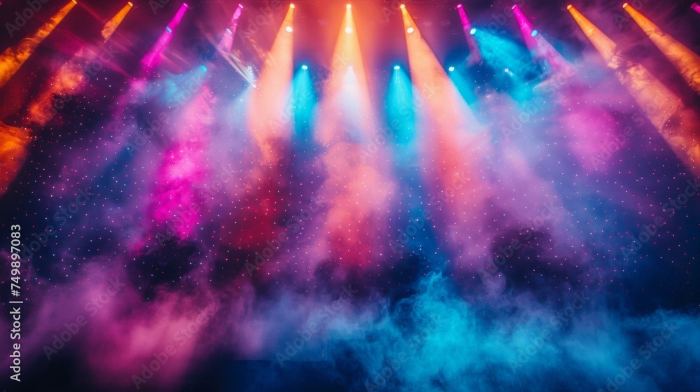 Abstract concert lighting, colorful spotlights dance across the stage, a background of musical euphoria and visual splendor, AI Generative Abstract concert lighting, colorful spotlights dance across the stage, a background of musical euphoria and visual splendor, AI Generative