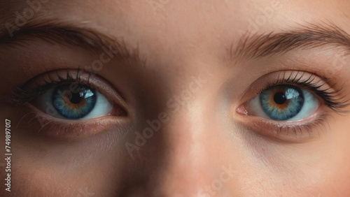 Close-up of blue eyes of a beautiful young girl.