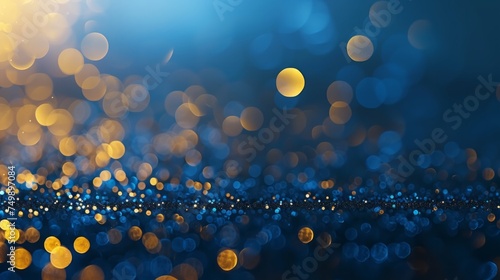 abstract background with Dark blue and gold particle. Christmas Golden light shine particles bokeh on navy blue background. Gold foil texture. Holiday concept, AI Generative