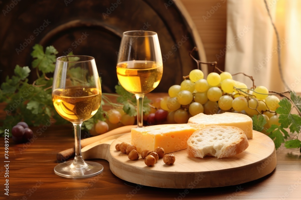 A rustic setting of Georgian amber wine with a cheese board, perfect for a gourmet experience. Georgian Cuisine with Wine and Cheese A rustic setting of Georgian amber wine with a cheese board, perfect for a gourmet experience. Georgian Cuisine with Wine and Cheese