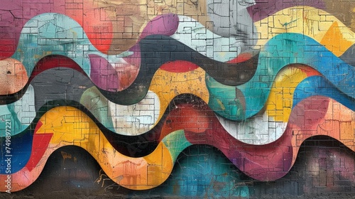 Abstract graffiti wall background, crafted to serve as a pop art backdrop. This conceptual piece, not based on a real photo, blends bold colors and dynamic patterns, AI Generative