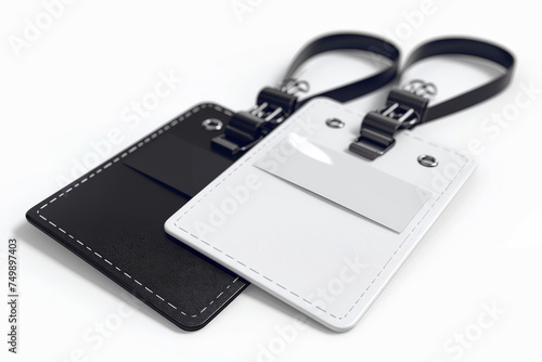 empty black two lanyards with different black and white colored tags  mockup tags badges