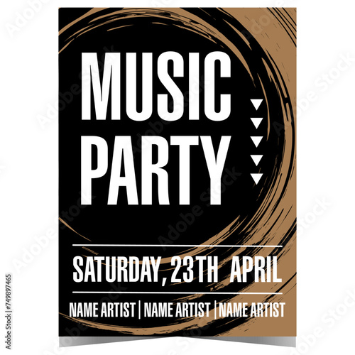 Music party invitation poster template for live concert, musical festival, culture show, carnival or entertainment event. Banner, leaflet or flyer suitable for disco dance evening at nightclub.