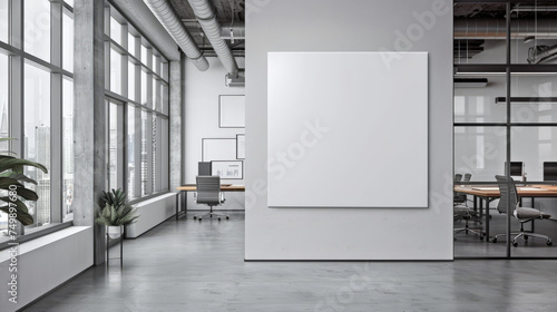 empty white blank poster in an office   white board hung in a room  in modern office