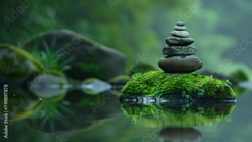 Zen Harmony: Stones, Moss, and Water
