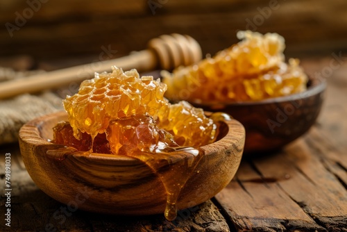 Wallpaper Mural Sweet natural honey honeycomb dipper bowl fresh spring flowers bee golden syrup cells nature sweet healthy food delicious ingredient bees summer comb pure tasty eco food medicine yellow liquid taste Torontodigital.ca