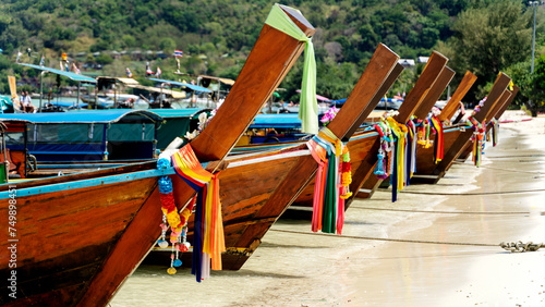 Thai national boats at the beach in Thailand