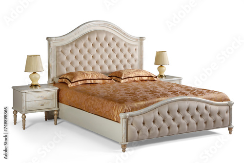Fotografie classic bed isolated on white background . classic double bed
