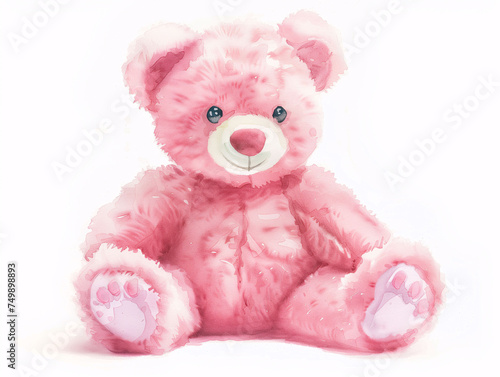 Watercolor Drawing of Cute Pink Toy Teddy Bear Colorful Illustration isolated on white background HD Print 4928x3712 pixels Neo Art V4 27 © NEO ART