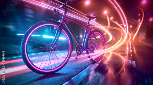 background with bicycle, 3d rendering of a bicycle in neon light on a dark background 