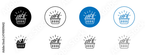 Grocery Shopping Line Icon Set. Fresh Picks symbol in black and blue color. photo
