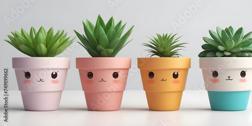 Vector cute plant in pot kawaii character white background