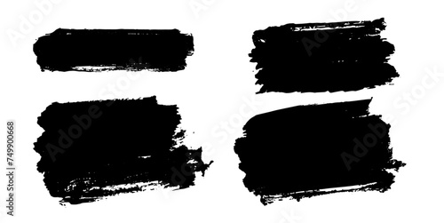 Formas rectangulares hechas con pintura negra, trazos gestuales con textura de pincel seco, reales hechos a mano, conjunto de recursos de trazos vectoriales con espacio para textos